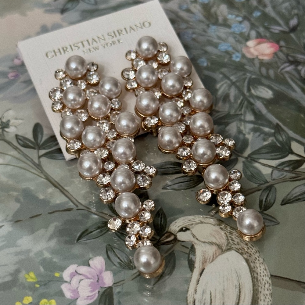 Christian Siriano | New York/ Pearl Chandelier Style Gold Earrings - Picture 6 of 9